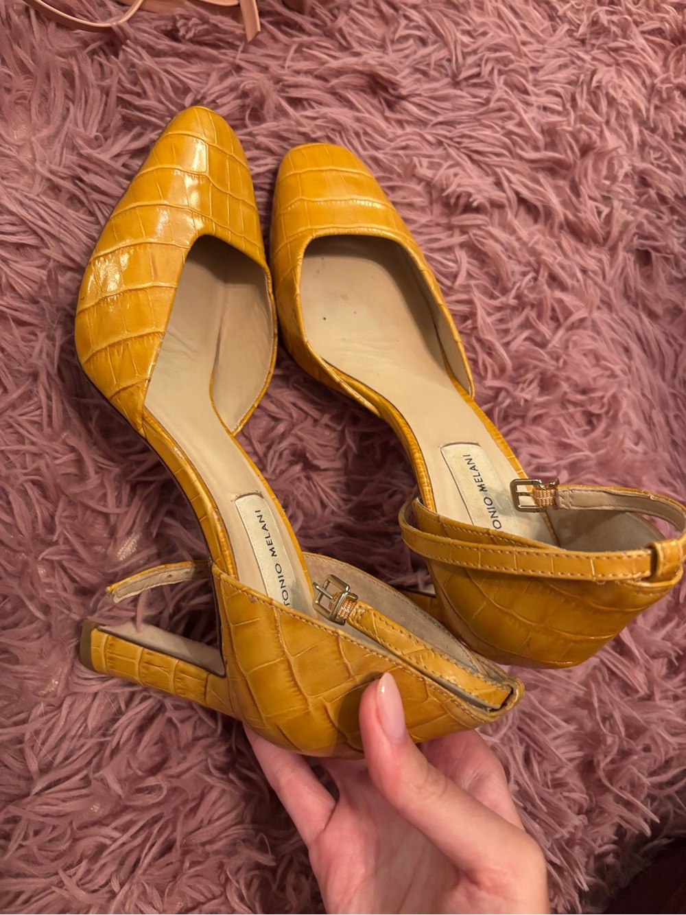 ANTONIO MELANI Yellow Croc-Embossed D'Orsay Heels